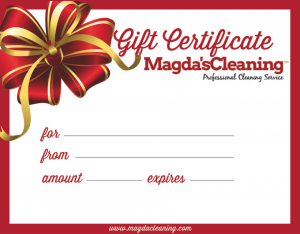 A gift certificate for cleaning services